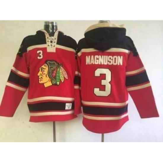 Chicago Blackhawks #3 Keith Magnuson Red Lace-Up NHL Jersey Hoodie